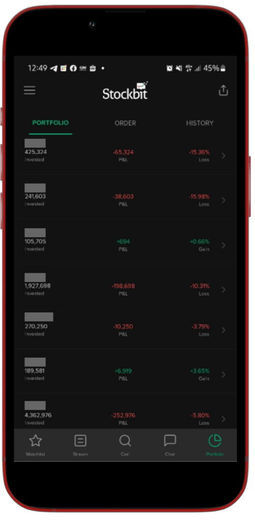 Screenshot portofolio member yang masih merah